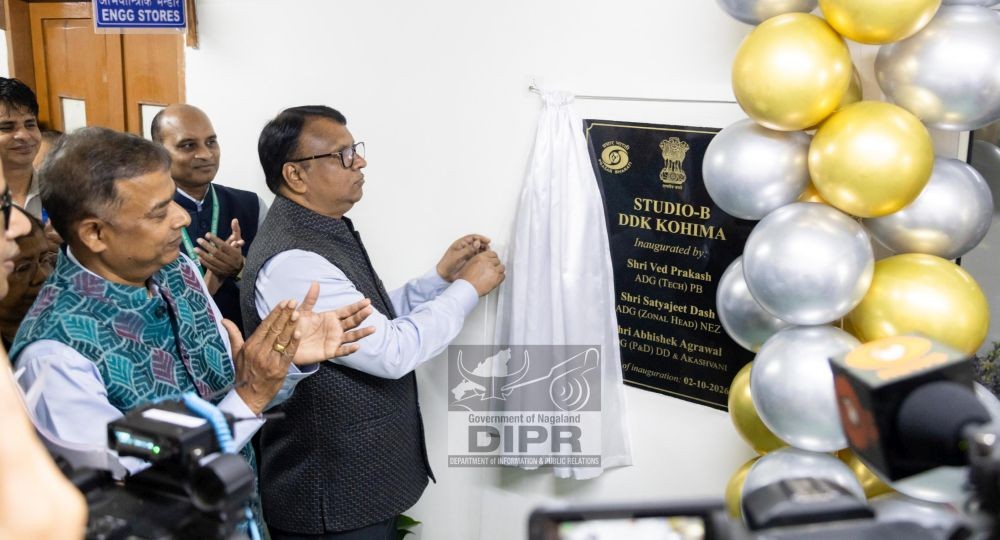 Additional Director General Technical Ved Prakash, alongside Additional Director General and Zonal Head (Northeast Zone) Satyajeet Dash, and Additional Director General P&D Abhishek Agarwal, inaugurates Studio-B at Doordarshan Kendra, Kohima on October 2.
